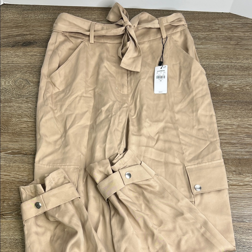 Express Beige Tie-Waist Cargo Pants | Size 0 Regular | NWT